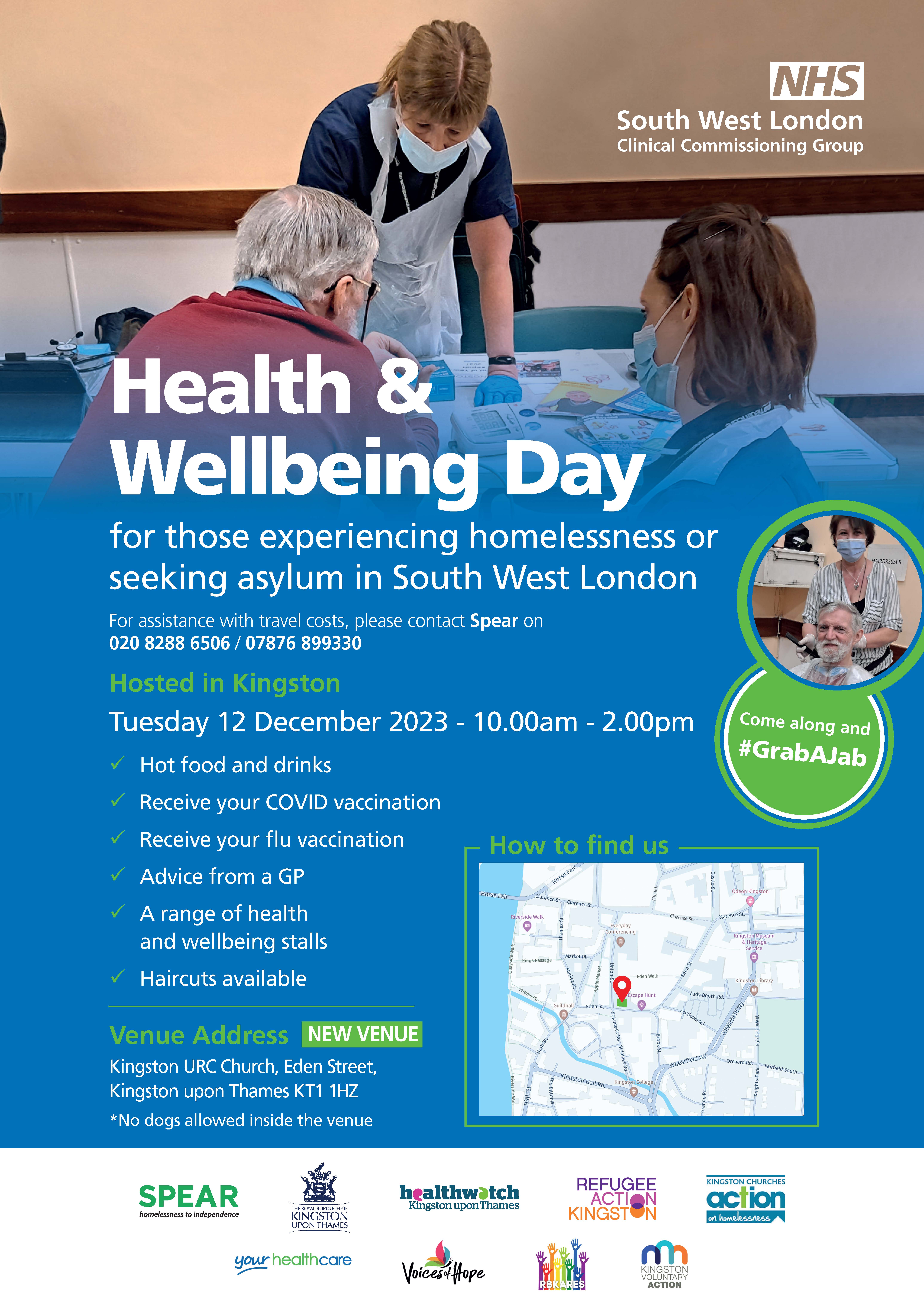 Poster for the NHS South West London Health and Wellbeing Day in Kingston on 12 December 2023
