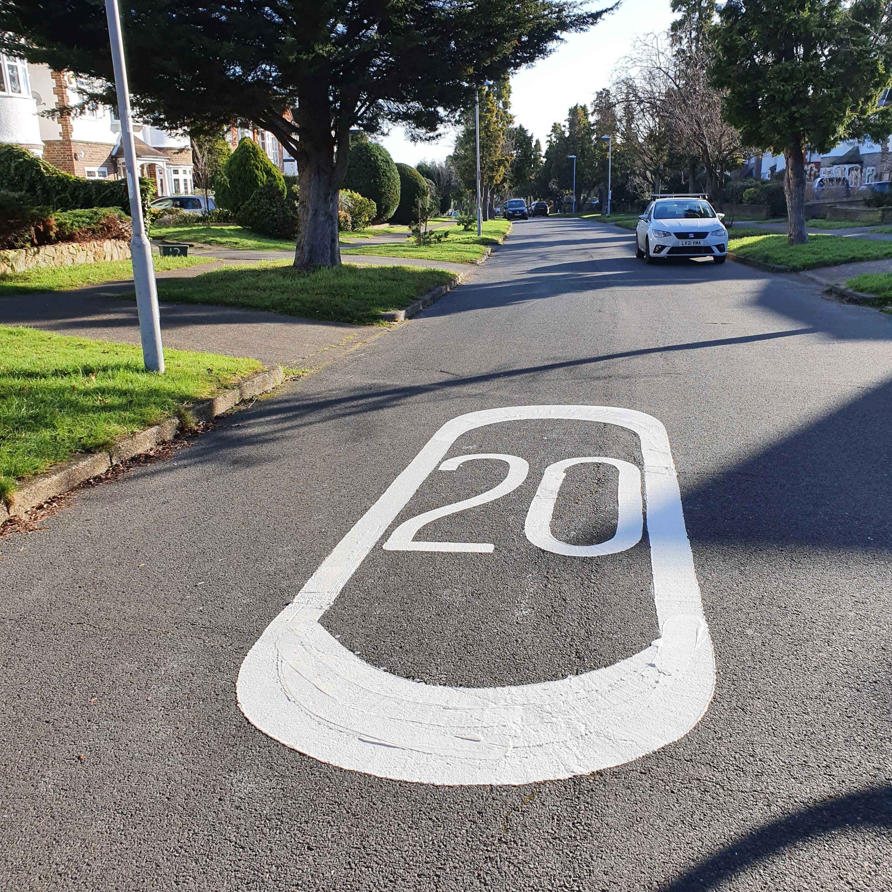 20mph speed limit road marking in Surbiton