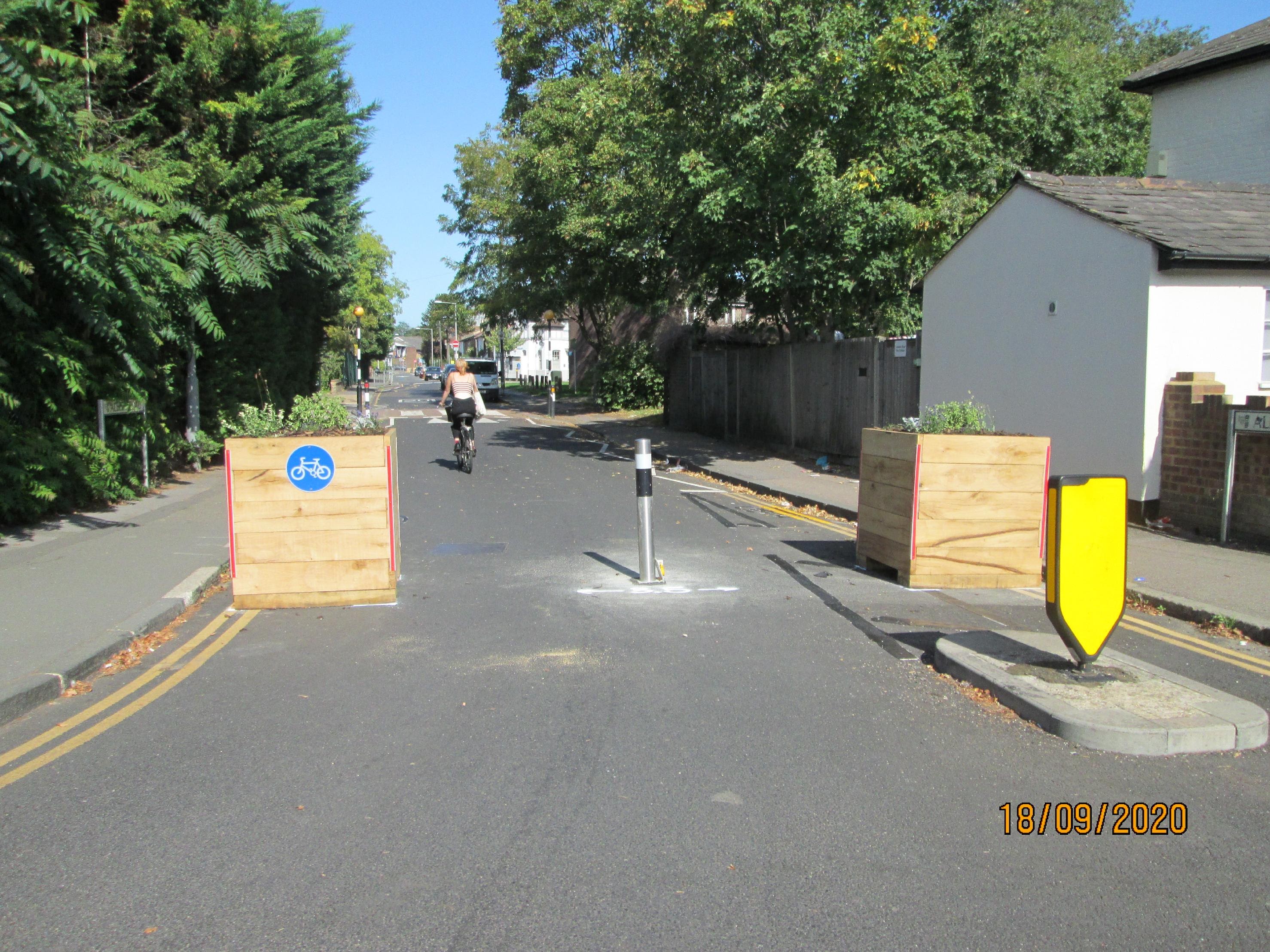 Albert Road low traffic neighbourhood - two plant feeders in the road