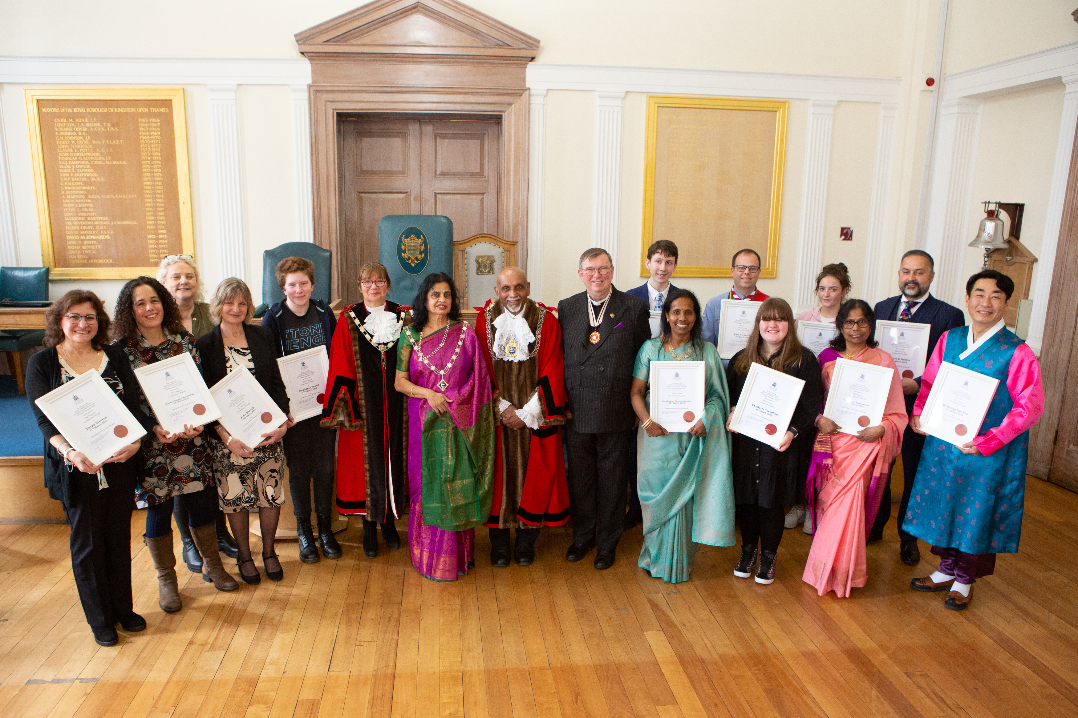 A group photo of this year's community award winners with the Mayor