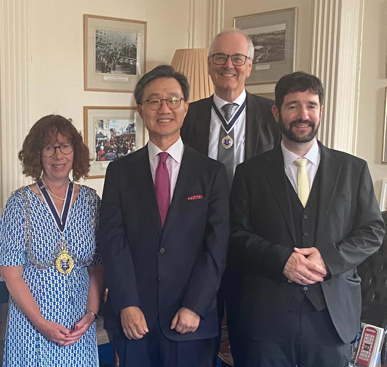 The Ambassador of the Republic of Korea with the Mayor and Deputy Mayor of Kingston and the Leader of Kingston Council
