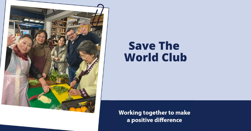 Communities Month graphic saying Save The World Club