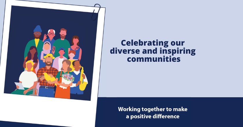 Communities Month 2025 graphic saying celebrating our diverse and inspiring communities