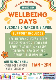 CRE and RBKares Wellbeing Day poster for 5 March and 2 April 2024 at Cambridge Gardens