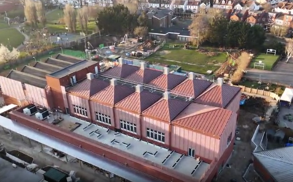 Aerial shot of Burlington Junior School, New Malden