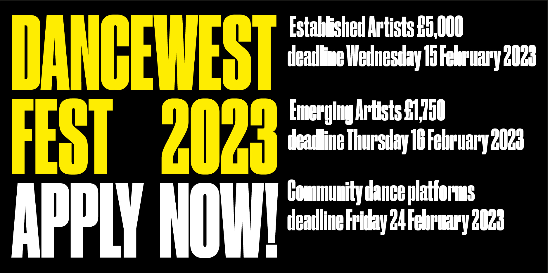 Applications for DanceWest Fest 23 are now open!  Please visit the website for more information
