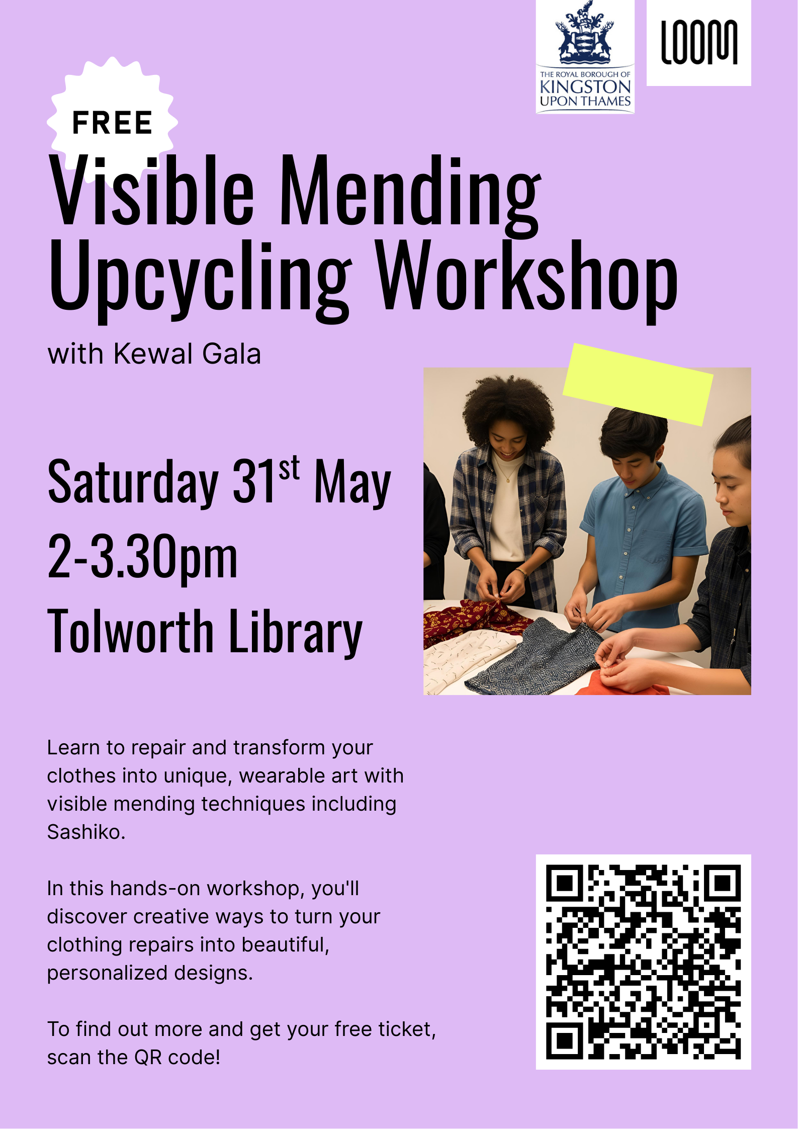 Visible mending upcycling workshop poster