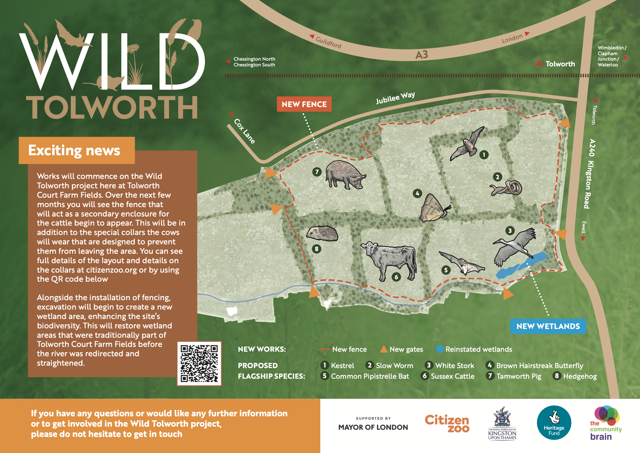 A map of Tolworth Court Farm illustrating areas of improvement through the Wild Tolworth project.