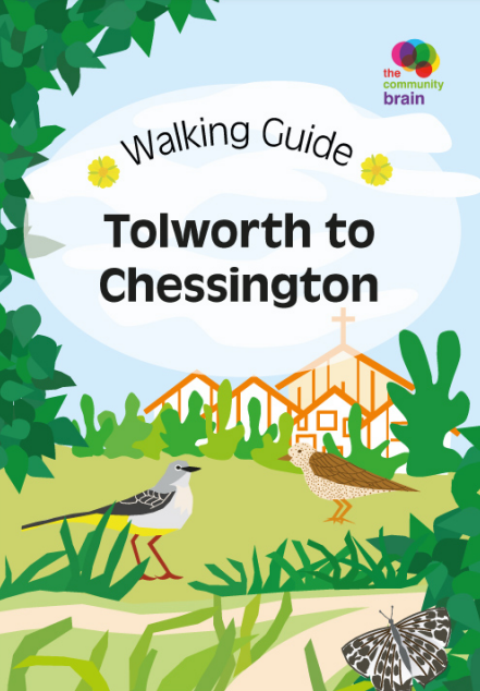 Graphic of Tolworth to Chessington Walking Guide with cartoon birds on