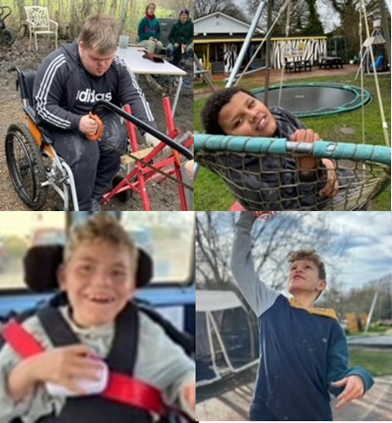 A group of 4 photos featuring 4 children enjoying outdoor activities at Yorda Adventures family play.